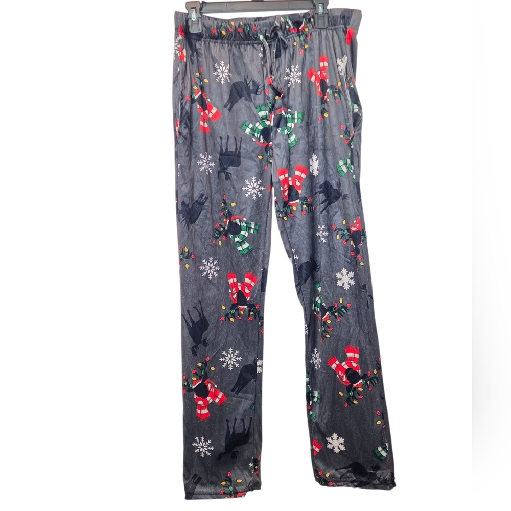 Preswick & Moore Gray Sleep Pants with Reindeer Print Sz Large